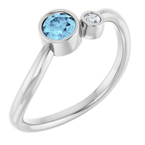 14K White Aquamarine & .03 CT Diamond Two-Stone Ring                           